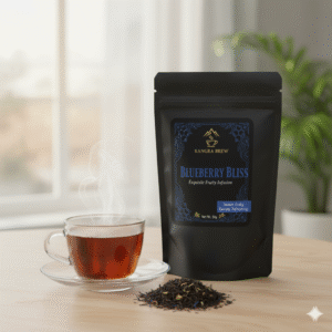 Kangra Brew Blueberry Bliss tea pouch, organic blueberry tea leaves, gourmet fruit infusion, loose leaf tea